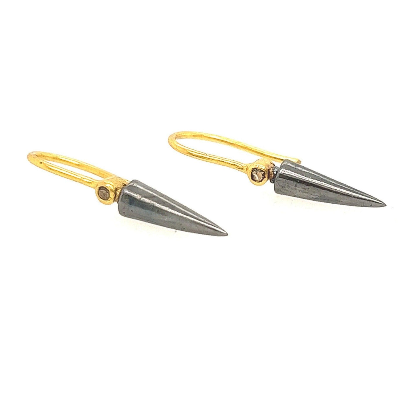 Gold Mini Diamond Cone Drop Earrings - Rococo Jewellery