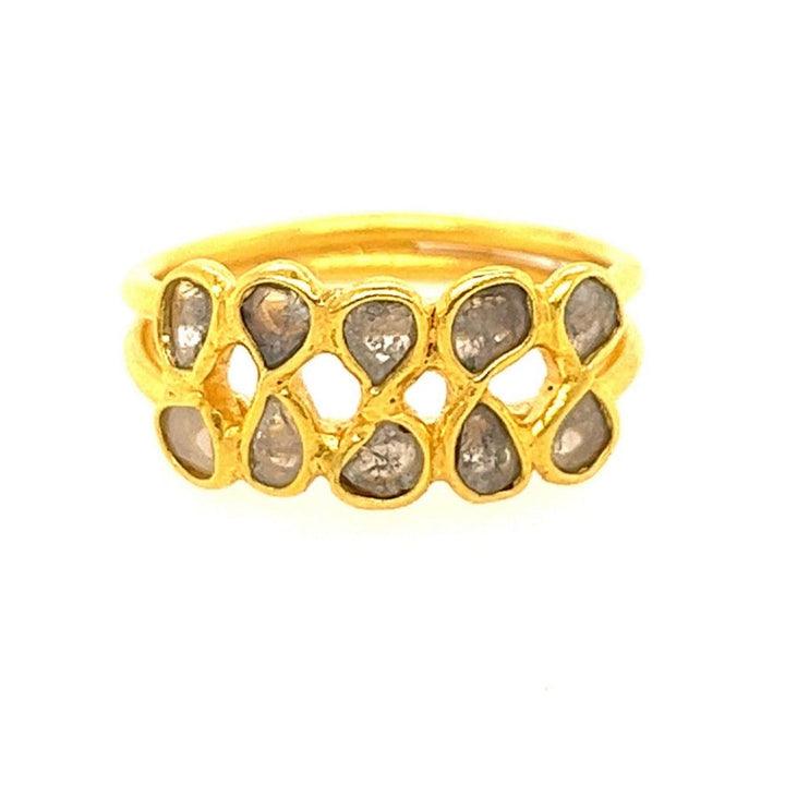 Gold Vermeil Two Row Polki Diamond Ring - Rococo Jewellery