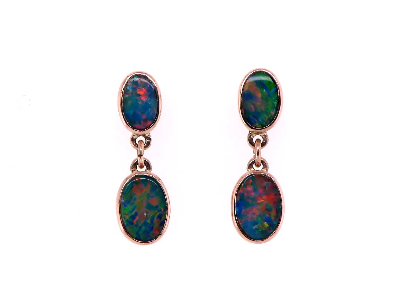 9ct Rose Gold Opal Drop Earrings