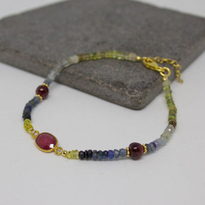 Gold Sapphire and Ruby Bracelet - Rococo Jewellery
