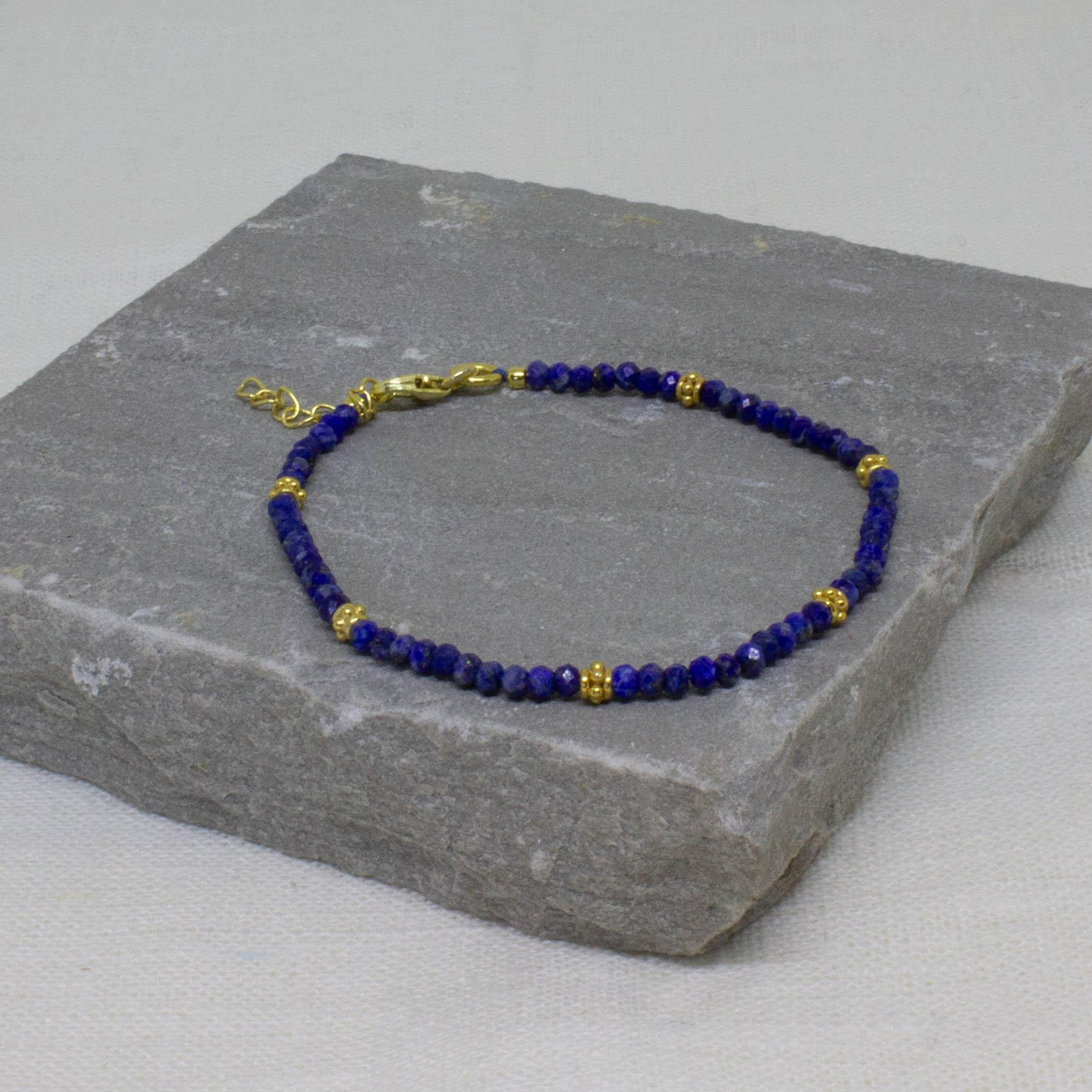 Gold Lapis Lazuli Beaded Bracelet - Rococo Jewellery