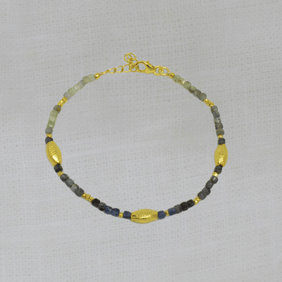 Gold and Blue Sapphire Textured Bead Bracelet - Rococo Jewellery