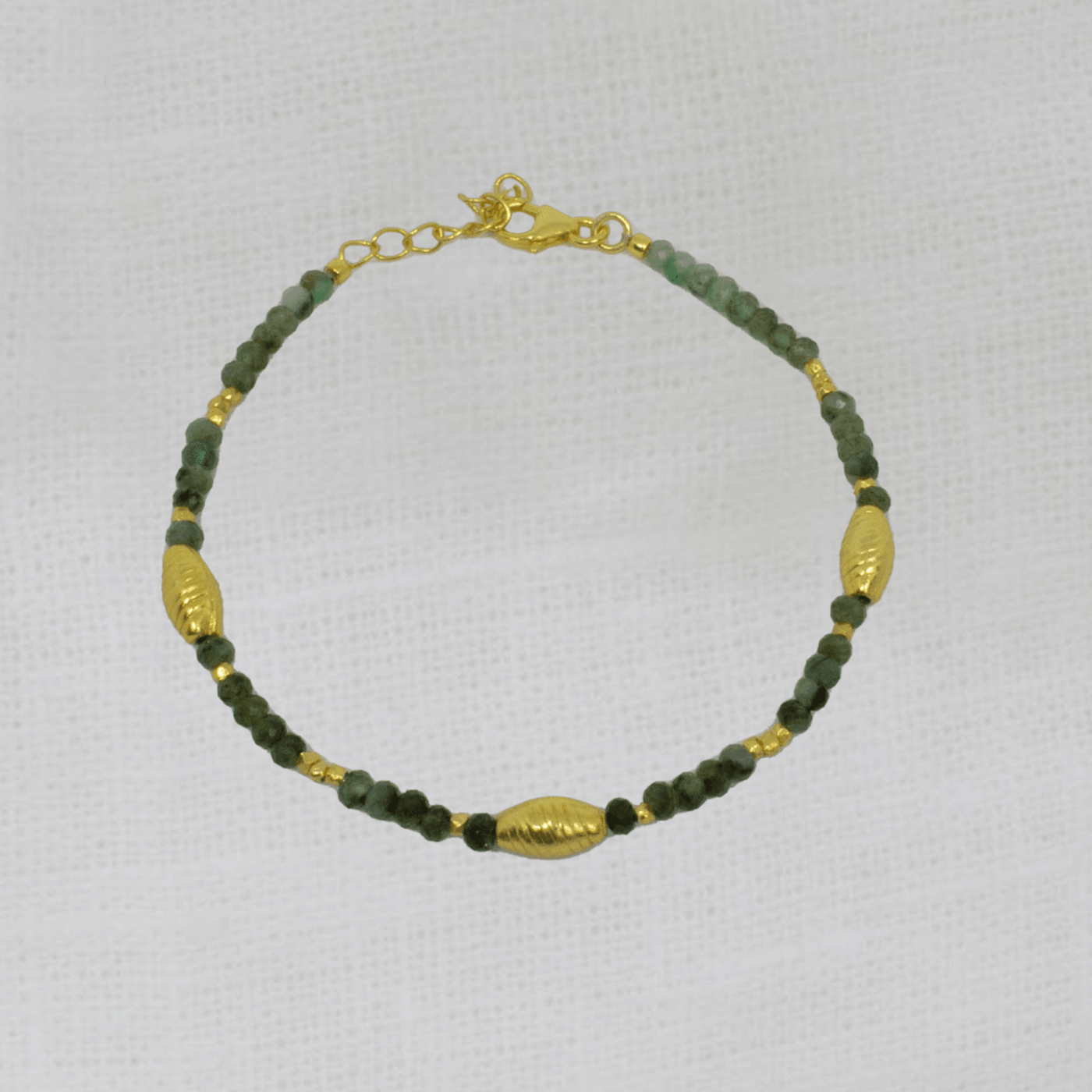 Gold and Emerald Textured Bead Bracelet - Rococo Jewellery