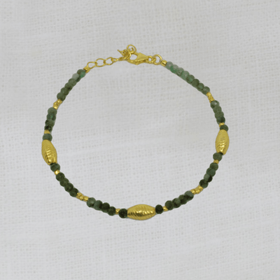 Gold and Emerald Textured Bead Bracelet
