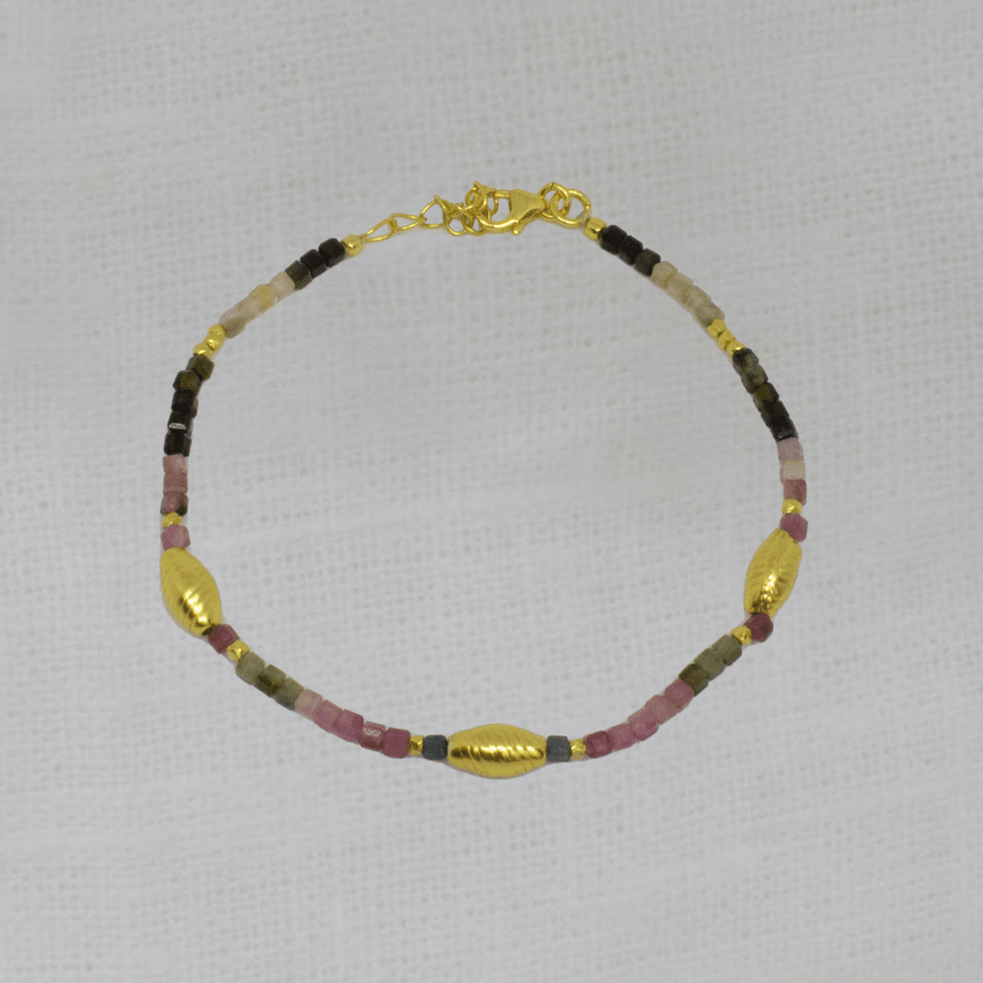 Gold and Tourmaline Textured Bead Bracelet