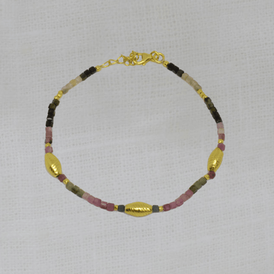 Gold and Tourmaline Textured Bead Bracelet - Rococo Jewellery