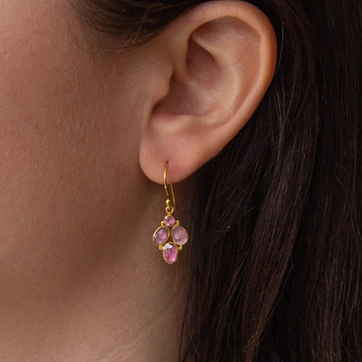 Gold Pink Tourmaline Drop Earrings - Rococo Jewellery