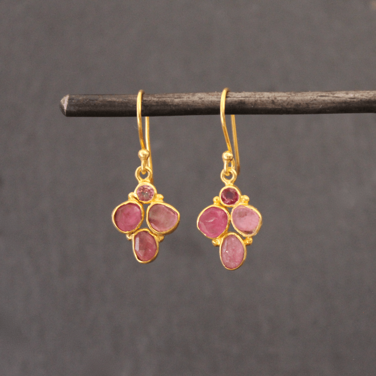 Gold Pink Tourmaline Drop Earrings - Rococo Jewellery