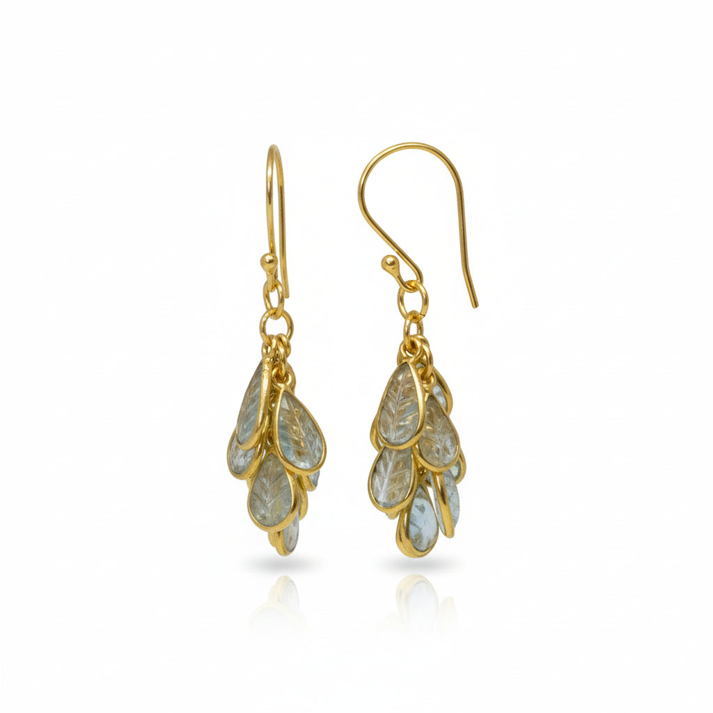 18ct Gold Vermeil Aquamarine Carved Drop Earrings