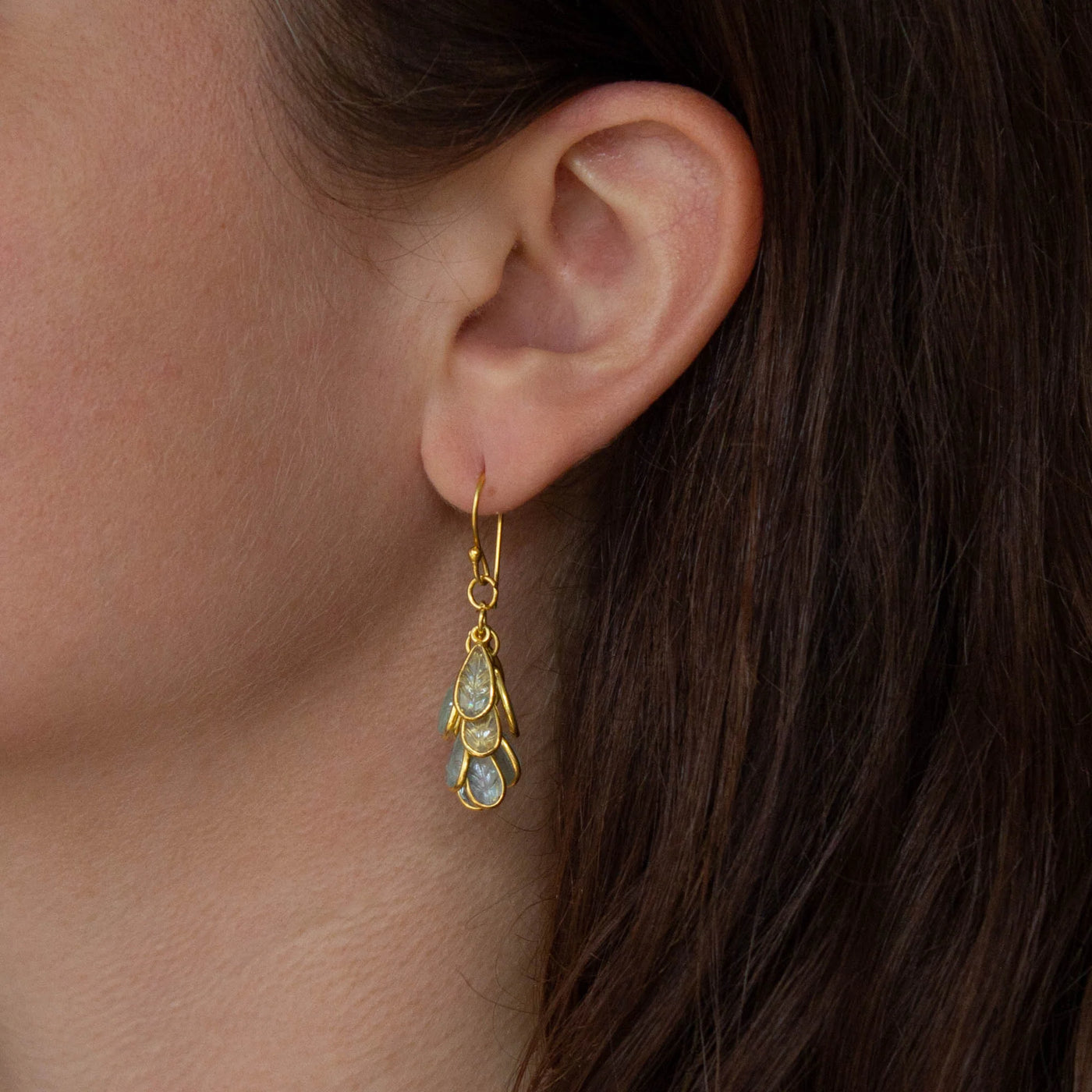 18ct Gold Vermeil Aquamarine Carved Drop Earrings