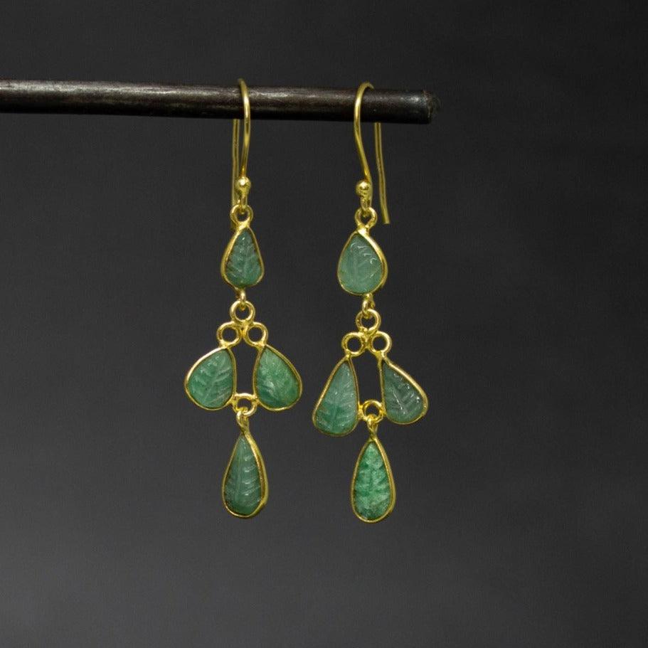 Gold and Emerald Drop Earrings - Rococo Jewellery