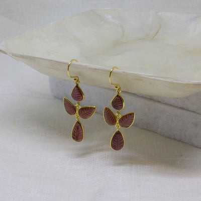 18ct Gold Vermeil Carved Garnet Leaf Drop Earrings - Rococo Jewellery