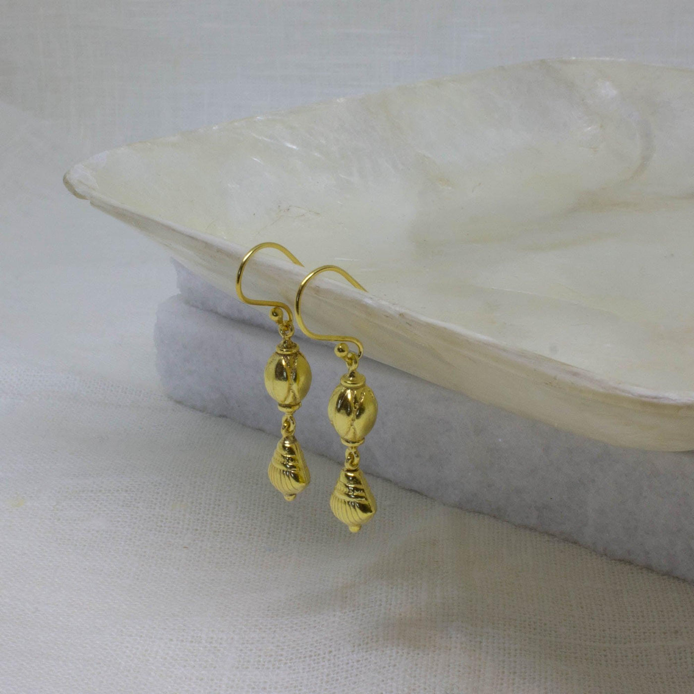 Gold Seashell Drop Earrings - Rococo Jewellery