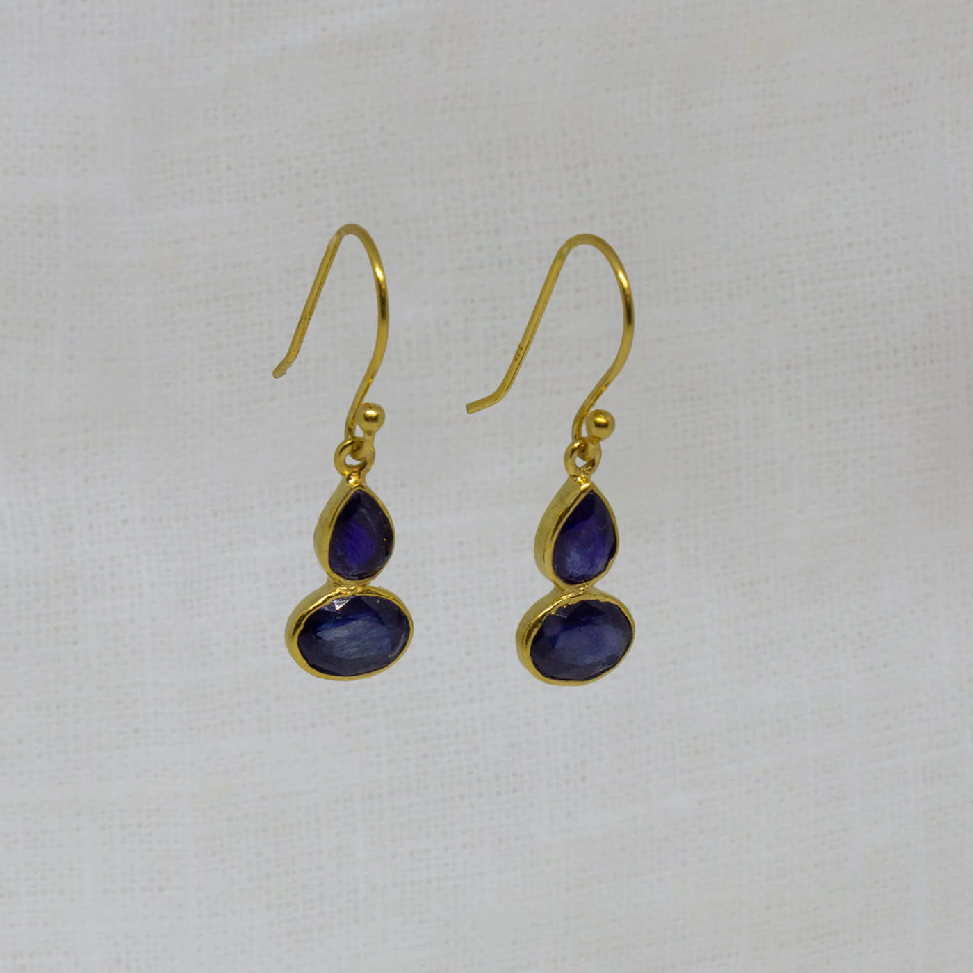 Gold Teardrop and Oval Sapphire Drop Earrings