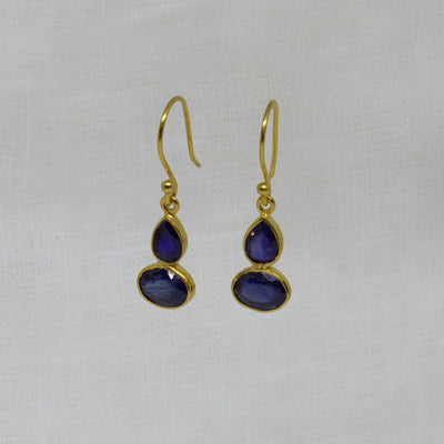 Gold Teardrop and Oval Sapphire Drop Earrings