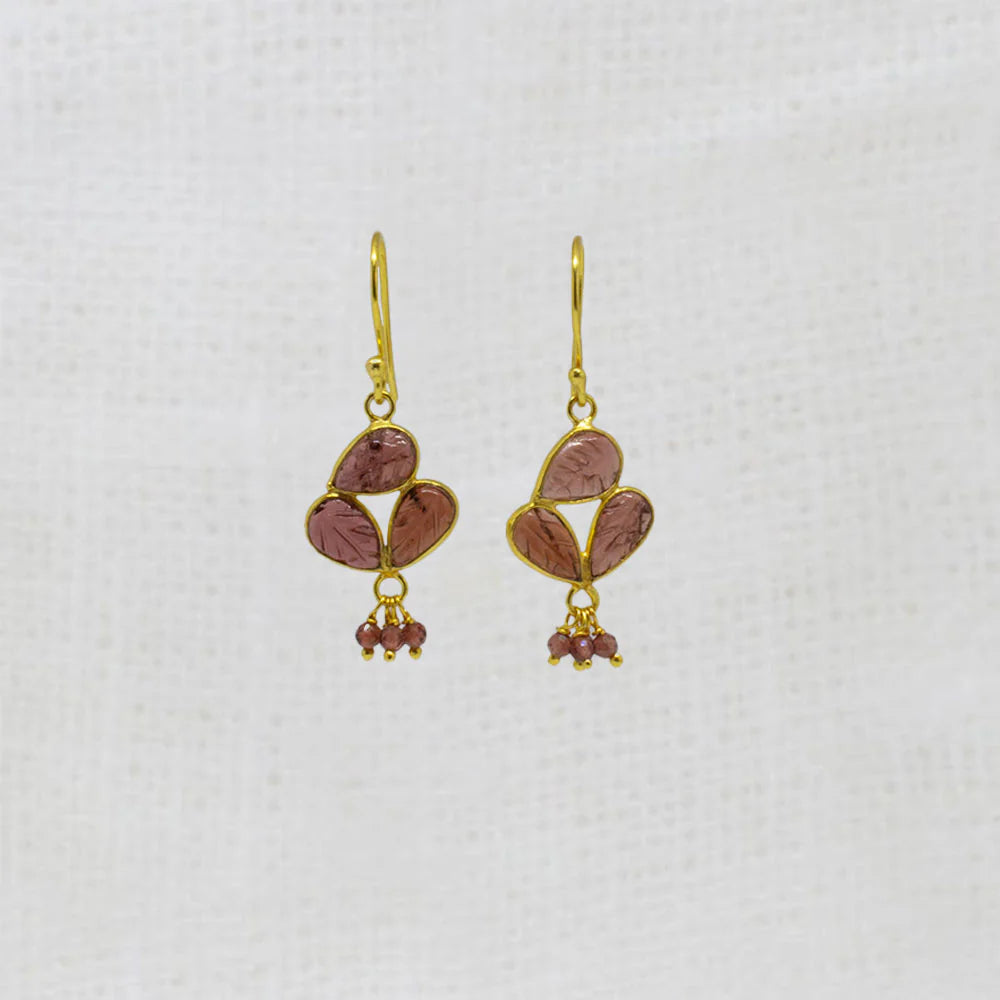 18ct Gold Vermeil Garnet Carved Drop Earrings