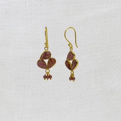 18ct Gold Vermeil Garnet Carved Drop Earrings