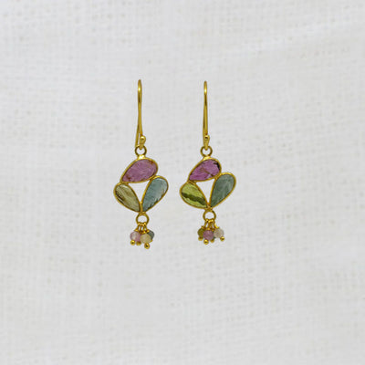 18ct Gold Vermeil Tourmaline Carved Drop Earrings