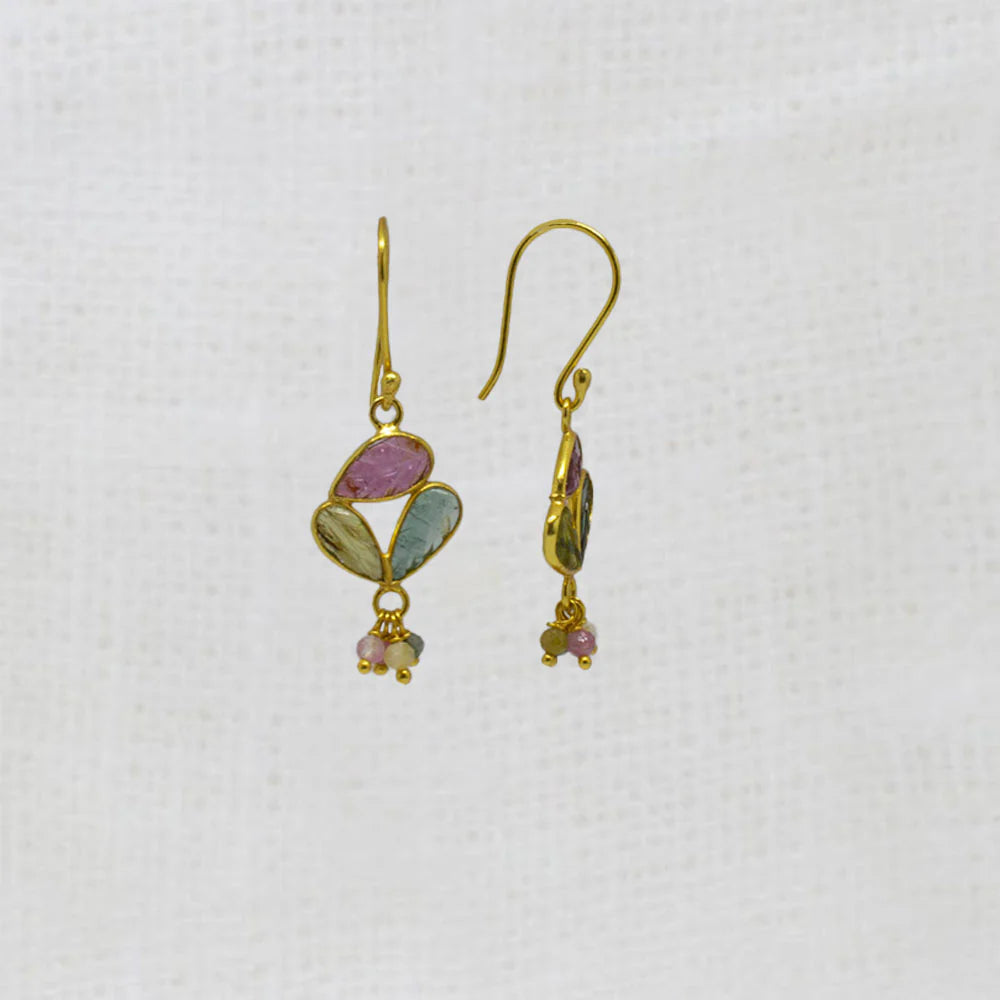 18ct Gold Vermeil Tourmaline Carved Drop Earrings