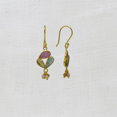 18ct Gold Vermeil Tourmaline Carved Drop Earrings