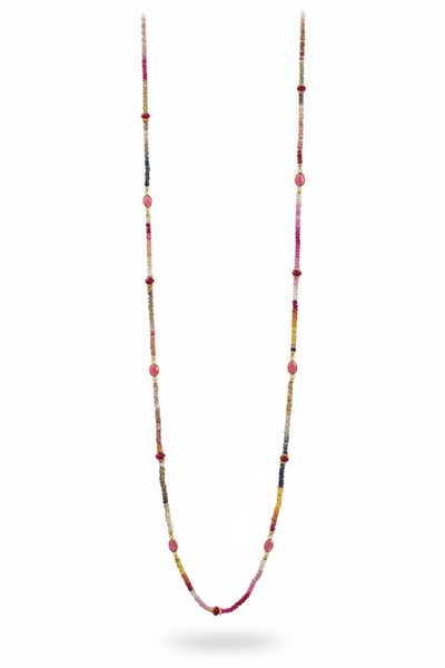 92cm 18ct Gold Vermeil Sapphire and Ruby Long Necklace