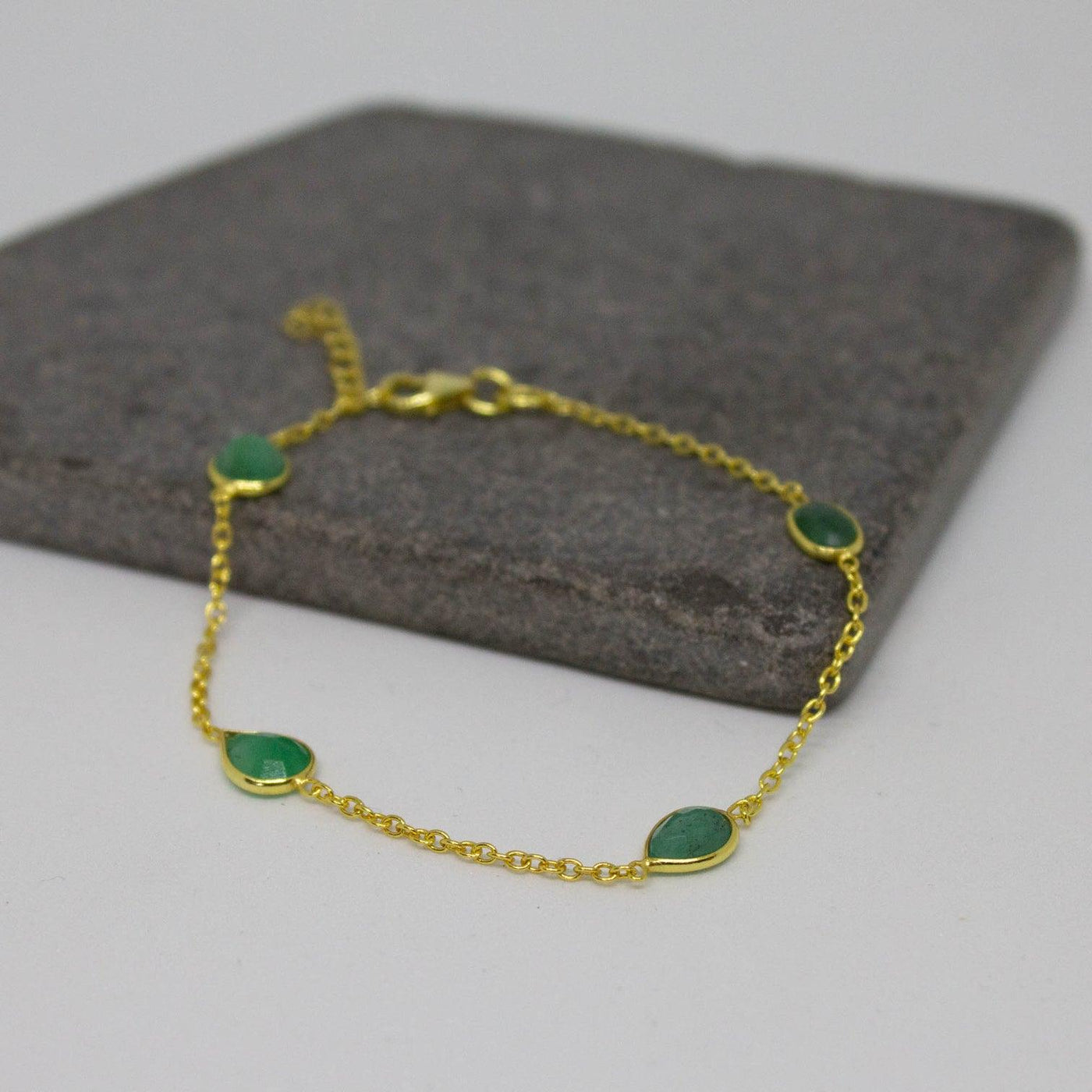Emerald and 18ct Gold Vermeil Chain Bracelet - Rococo Jewellery