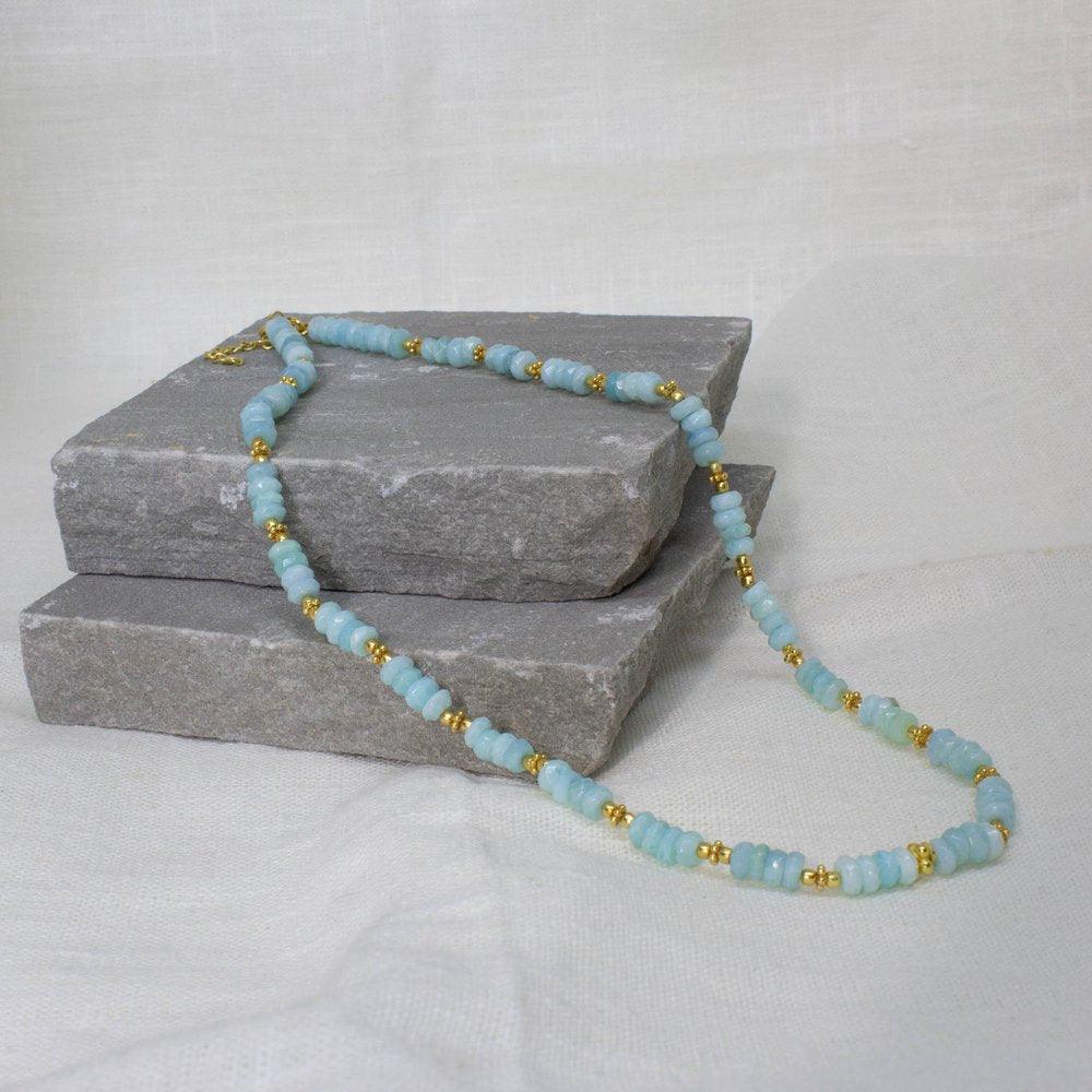 Aqua Blue Opal 18ct Gold Vermeil Necklace - Rococo Jewellery