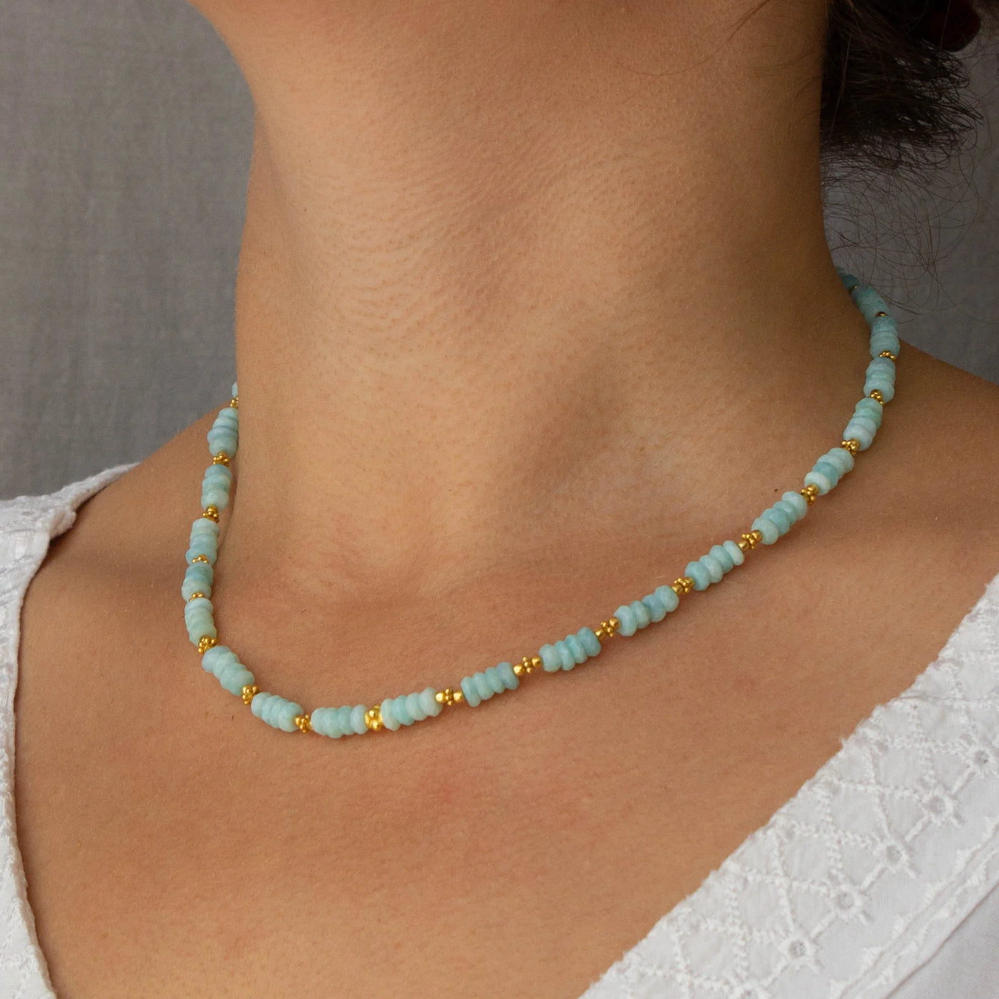 Aqua Blue Opal 18ct Gold Vermeil Necklace