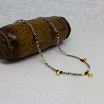 18ct Gold Vermeil Labradorite Ruby & Pearl Necklace