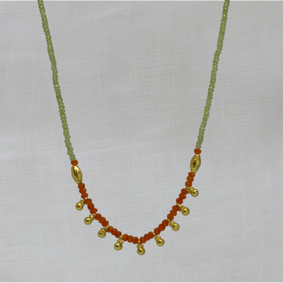 18ct Gold Vermeil Carnelian Peridot Bead & Charm Necklace