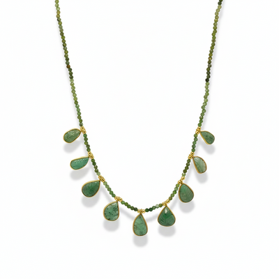 18ct Gold Plated Emerald Beaded Charms Necklace