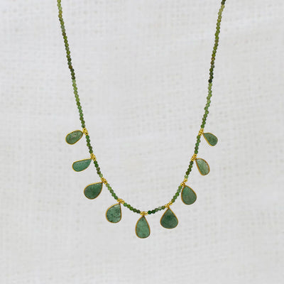 18ct Gold Plated Emerald Beaded Charms Necklace