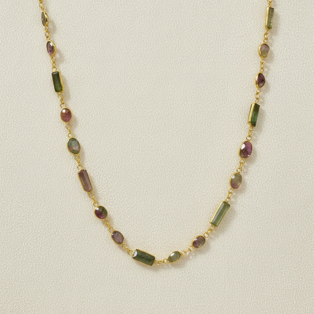 18ct Gold Vermeil Watermelon Tourmaline Necklace