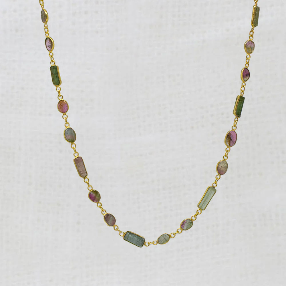 18ct Gold Vermeil Watermelon Tourmaline Necklace