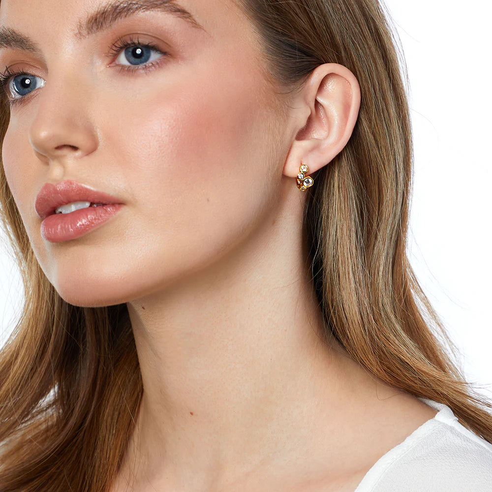Gold Cubic Zirconia Bubbles Huggie Hoop Earrings