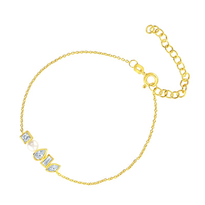 Gold Vermeil Pearl Cubic Zirconia Bezel Set Bracelet