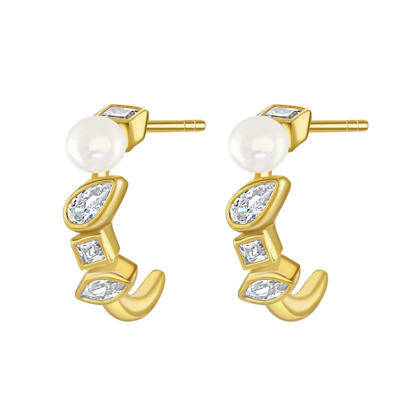 Gold Vermeil Pearl Cubic Zirconia Drop Stud Earrings