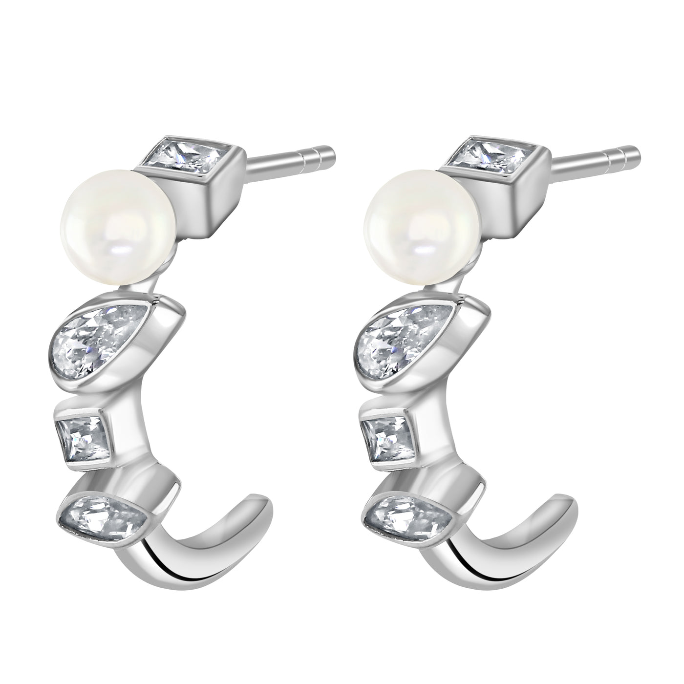 Silver Pearl Cubic Zirconia Drop Stud Earrings