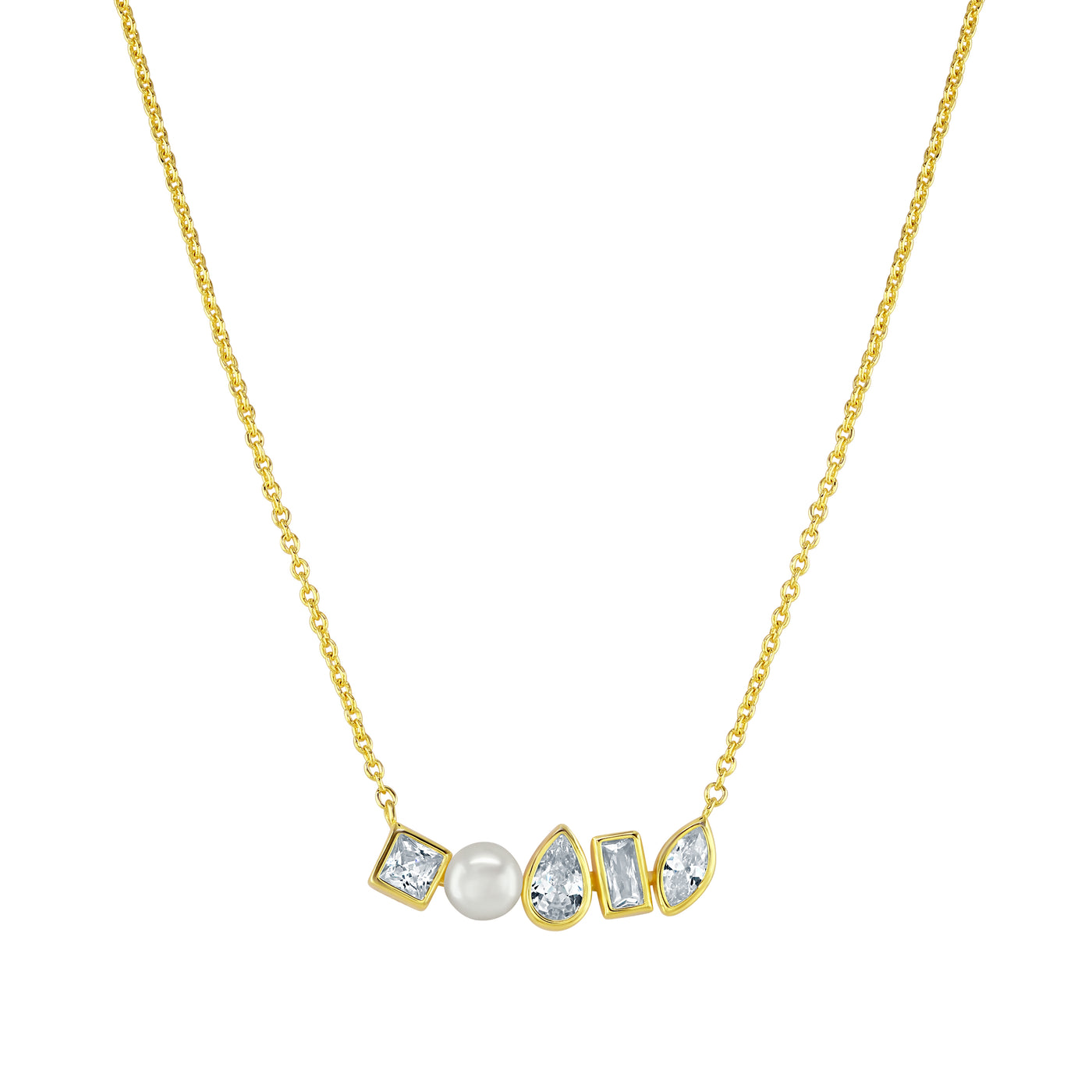 Gold Vermeil Pearl Cubic Zirconia Pendant Necklace