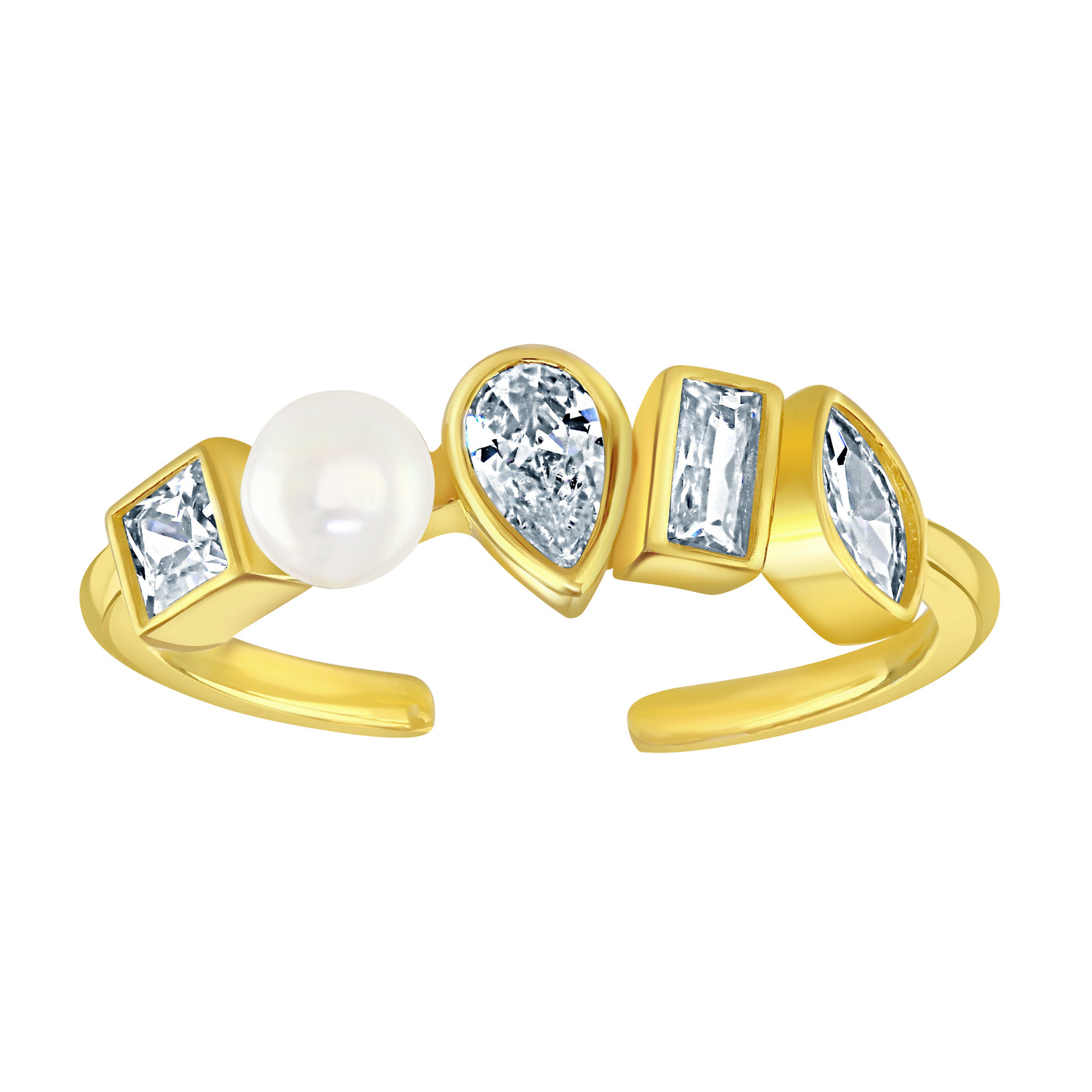 Gold Vermeil Pearl Cubic Zirconia Multi Shape Ring