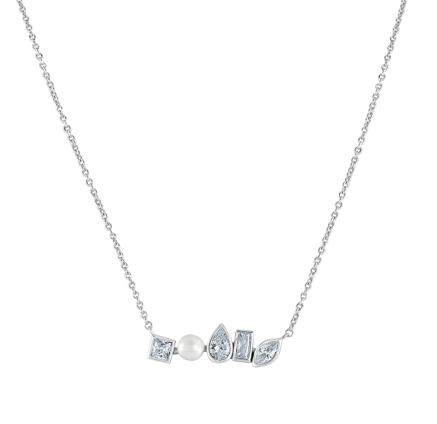 Sterling Silver Pearl Cubic Zirconia Pendant Necklace