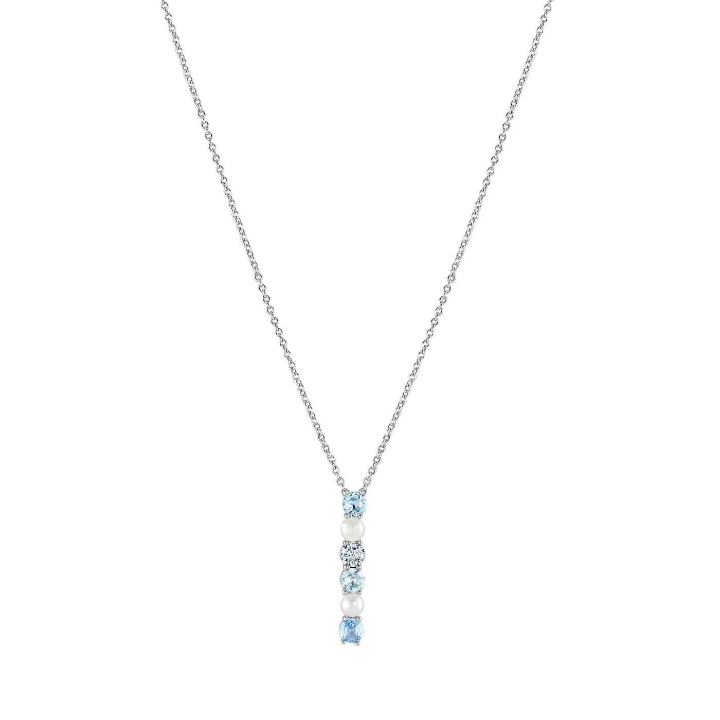 Silver Pearl and Blue Cubic Zirconia Pendant Necklace