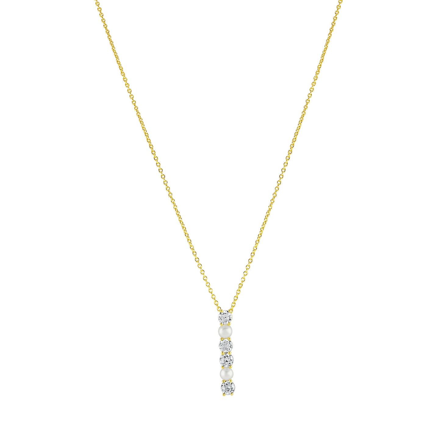 Gold Plated White Pearl and Cubic Zirconia Pendant Necklace