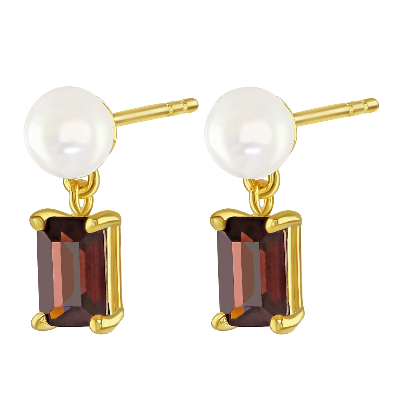 Gold Vermeil Pearl and Coffee Cubic Zirconia Stud Drop Earrings