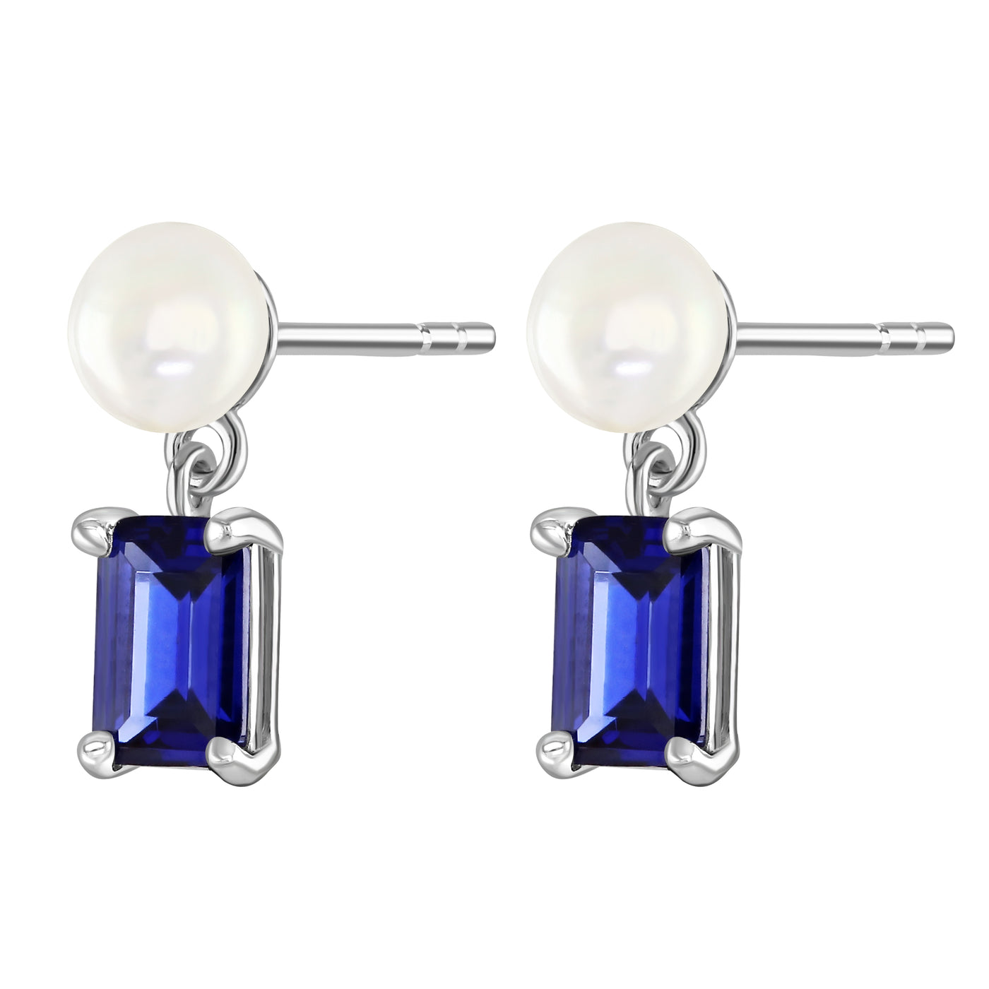 Silver Pearl Dark Blue Tanzanite Cubic Zirconia Stud Drop Earrings