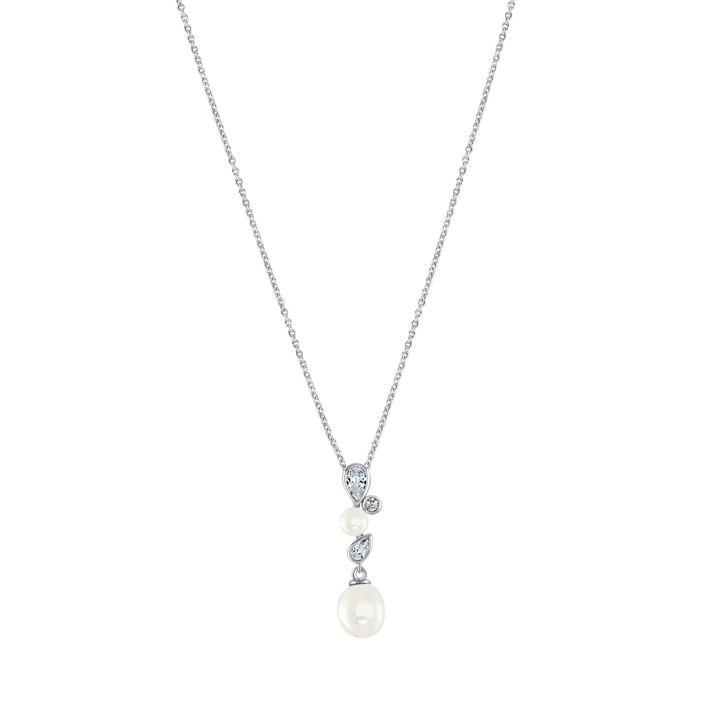 Sterling Silver Pearl Cubic Zirconia Pendant Necklace