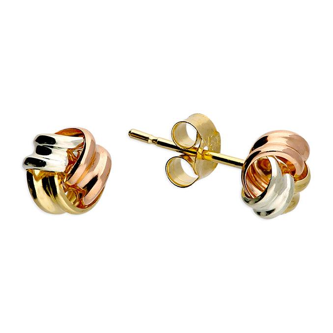9ct Gold Three Coloured Knot Stud Earrings - Rococo Jewellery