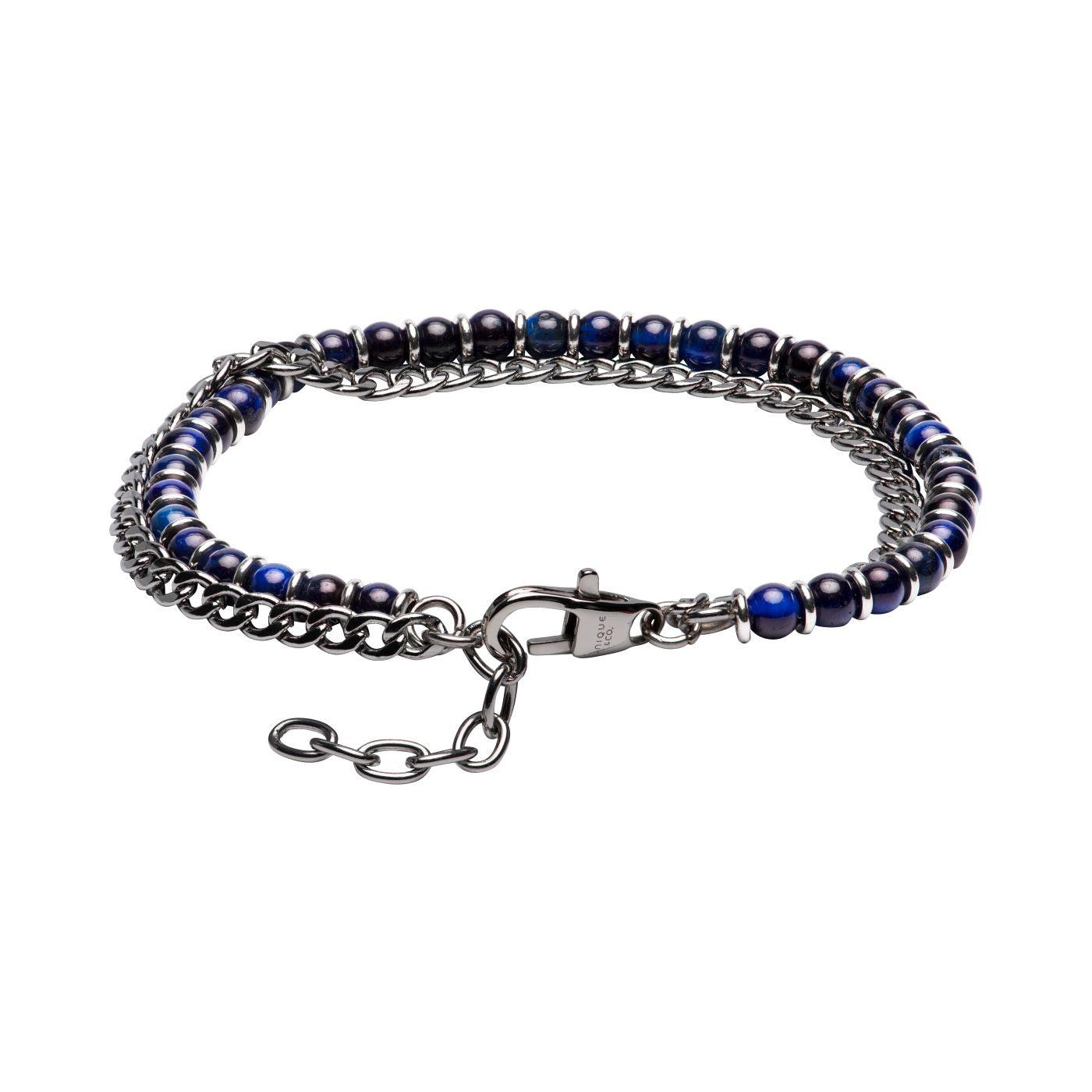 Unique & Co Stainless Steel Bracelet - Blue Tiger's Eye - Rococo Jewellery