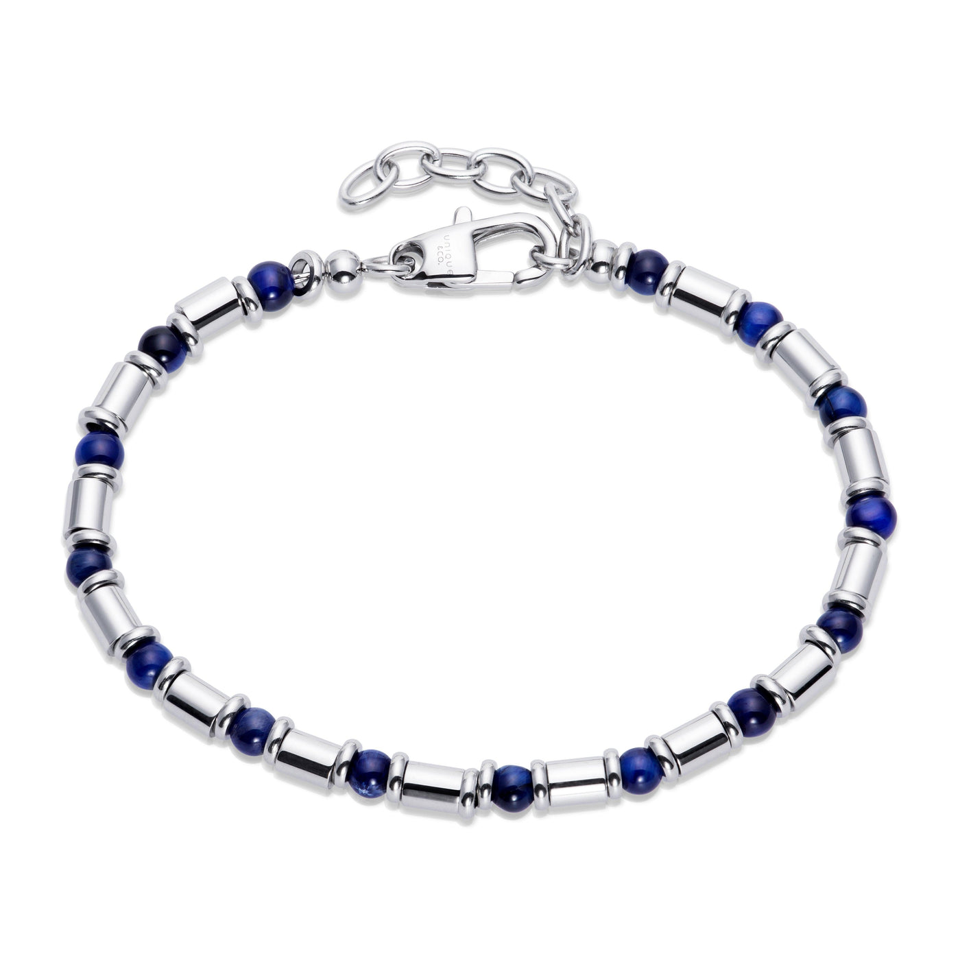 Unique & Co Steel Bracelet With Blue Tiger's Eye Beads - Rococo Jewellery