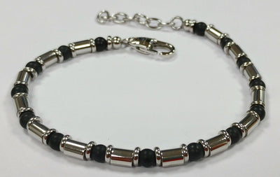 Unique & Co Matte Black Beads and Steel Barrels Bracelet - Rococo Jewellery